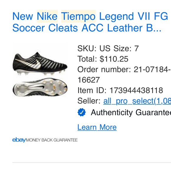 Nike Tiempo Legend VII FG Cleats size M7/W8.5 - Picture 2 of 7